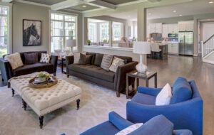 A view of the dining room and kitchen in the background from CarrHomes home builders in Hamilton.